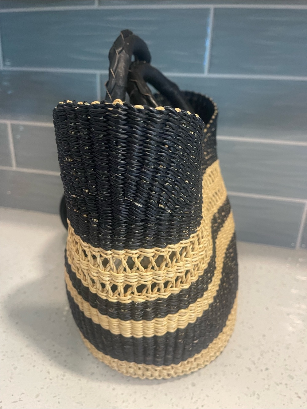 Ralph Lauren Black and Natural Striped Woven Tote - Picture 4 of 7